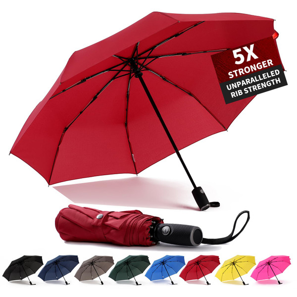 Anntrue Windproof Travel Umbrella, Auto Open Close Lightweight Compact Portable Backpack Folding Umbrella, Perfect for Car, Purse, Men and Women(Burgundy)
