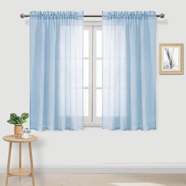DWCN Sky Blue Sheer Curtains 54 Inch Long for Living Room 2 Panels