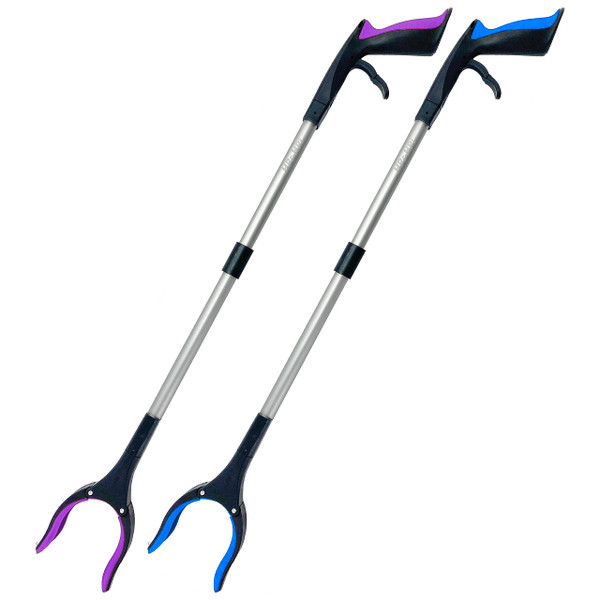 HPr-HPi Reacher Grabber Tool 32 Inch 2-Pack, Foldable Trash Picker Grabber, Trash Gripper, Garden Nabber, Litter Picker, Extended Grabber（Purple/Blue)