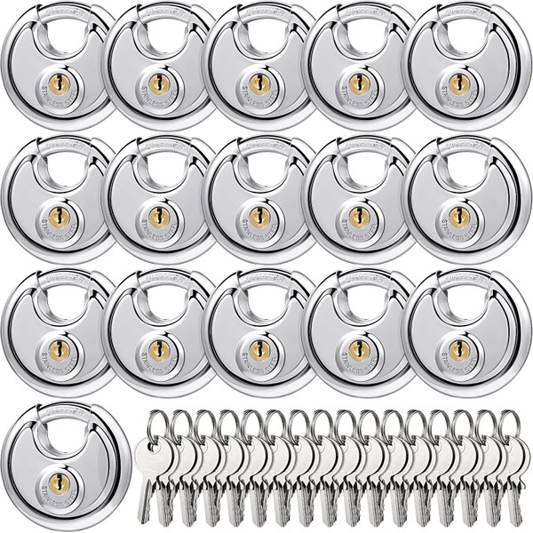 Chumia 16 Pack Padlocks Keyed Alike, Stainless Steel 2-3/4 Wide, 3/8 Shackle Disc Locks for Outdoor, Storage Units, Garages, Gym Lockers(Silver)