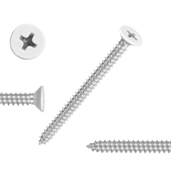 White Head 100 PCS #8X2 Stainless Steel Phillips Flat Head Wood Screws,Stainless Steel 18-8 A2(304) Screw,Home Screw Kit by QISHENG