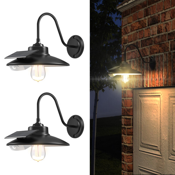 APONUO Solar Barn Light with 3 Lighting Modes, Solar Wall Lights Outdoor Motion Sensor Waterproof Rustic Vintage Gooseneck Solar Shed Light for Barn, Wall, Farmhouse, Chicken Coop (Warm Lighting)