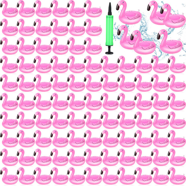 Meanplan 100 Pcs Inflatable Drink Holders Flamingo Drink Floats Mini Cup Floaties Floating Cup Holder Flamingo Inflates Coasters with a Pump Cylinder for Bath Swimming Pool (Pink)