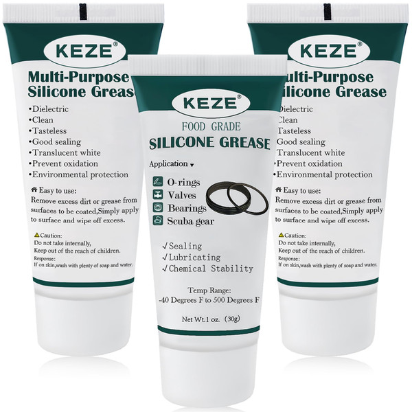 KEZE Silicone Grease Waterproof Food Grade Silicone Sealant Lubricant for Plumbers Valve Faucet O Rings 1 oz 3-Pack