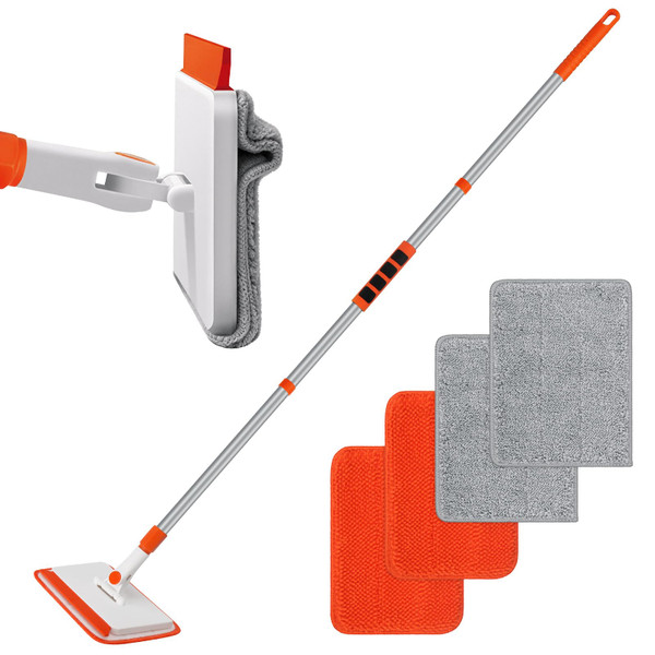 Qaestfy Wall & Baseboard Cleaner Mop Tool with 49'' Long Handle for Cleaning Window Floor Skirting Board Ceiling Bathtub Tub Tile Scrubber Brush Duster with 4 Reusable Pads
