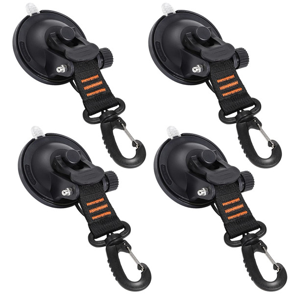 CONBOLA Suction Cups Hooks 4 Pieces Outdoor Car Camping Essentials Heavy Duty Upgraded Tie Down Suction Cup,Camper Accessories Strong Power for RV Boat Window Glass Camping Trap.(4 pcs,Orange)