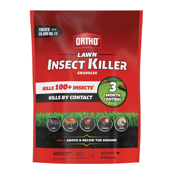 Ortho Lawn Insect Killer Granules: Treats up to 20,000 sq. ft., For Yard, Garden & Landscapes, Works on Listed Ants, Spiders, Fleas & Ticks, 20 lbs.