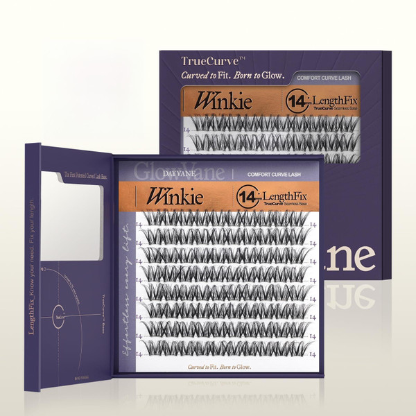 GlowVane TrueCurve Lash Clusters, Wispy Curved Band Eyelash 14mm, Winkie
