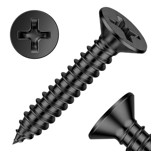 Mellewell #12 x 1-1/2" (50 PCS) Flat Head Sheet Metal Screws Wood Screws, Black Finish Stainless Steel 18-8, Self Tapping Screws