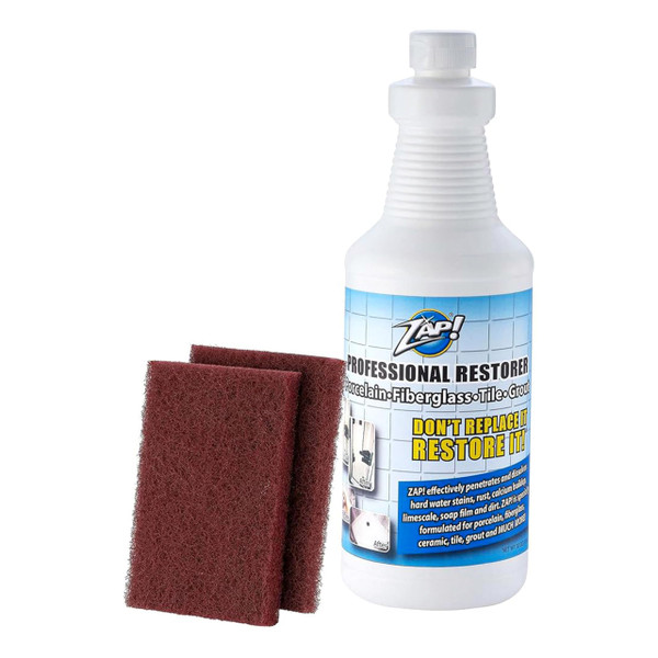 ZAP! Professional Tile & Grout Restorer | Cleans & Restores Porcelain, Fiberglass, Tile, & Grout Surfaces | Rust & Hard Water Remover | Kitchens & Bathroom Porcelain Sinks, Toilets, & Tubs