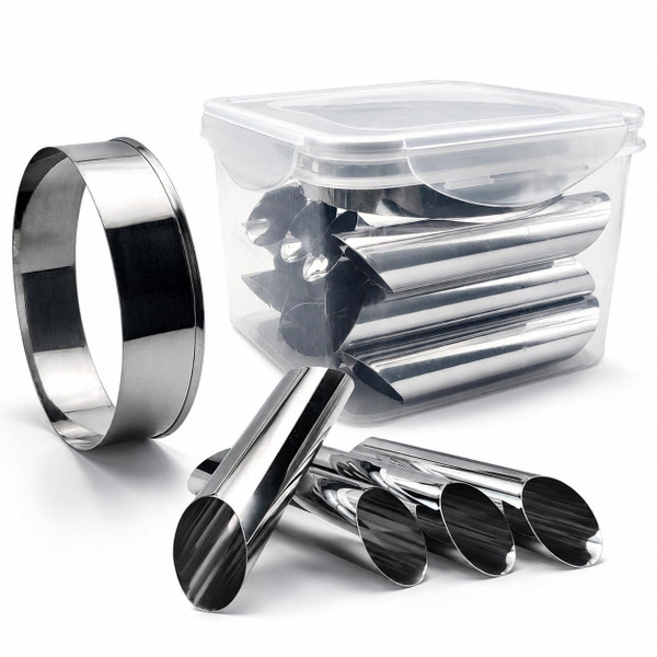 Cannoli Tubes Kit, 15 Stainless Steel Cannoli Forms for Baking, Reusable Cannoli Molds with Round Cookie Cutter & Storage Box, Pastry Roll Molds for Homemade Italian Desserts