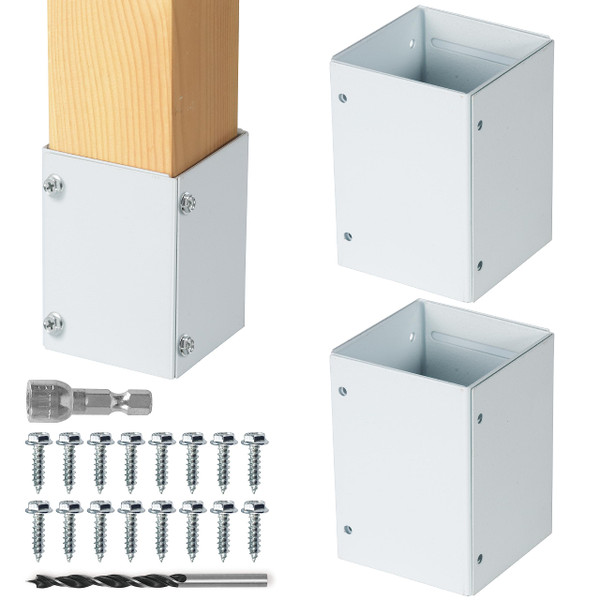 WOCEPU Stainless Steel Adjustable (Range 3.3"-6") Post Protector, Protects Wooden Mailboxes and Fences from Lawnmower and rain Damage (White, 2 Set)