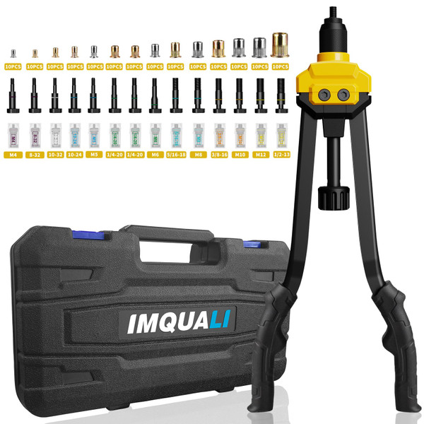IMQUALI Rivet Nut Tool Kit, 16" Rivnut Tool Kit w/ 14 Metric & SAE Mandrels