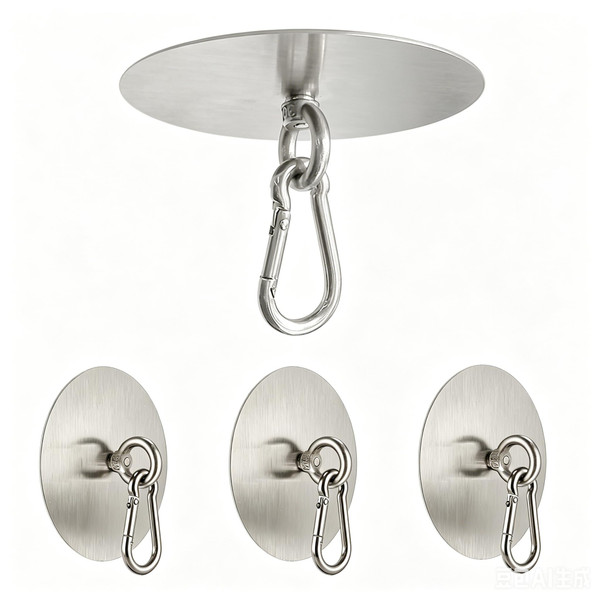 Raconvolo Adhesive Ceiling Hooks 4 Pack Stainless Steel Sticky Pad Eye Plate Snap Hooks Wall Hooks Wind Chime Hanger for Hanging Plants Wind Spinners Decorations in Bathroom Kitchen Porch RV No Drill