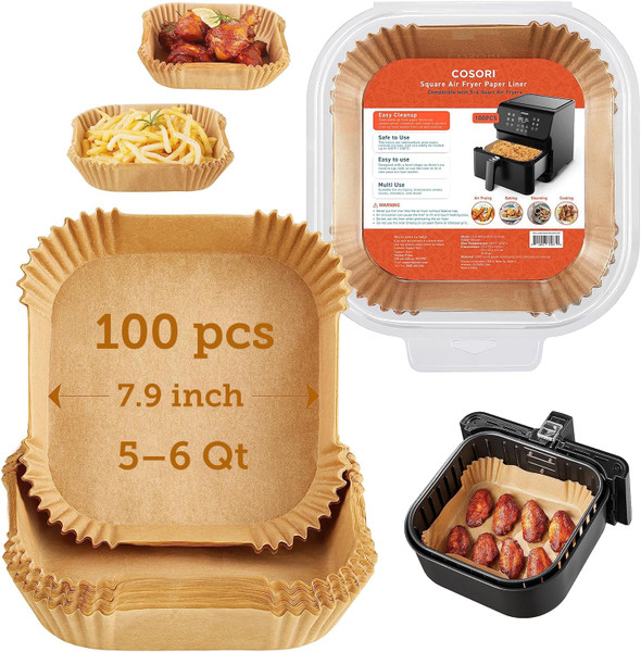Cosori Air Fryer Liners, 100 PCS, 6.5", Square, Fits 3-5Qt Air Fryers