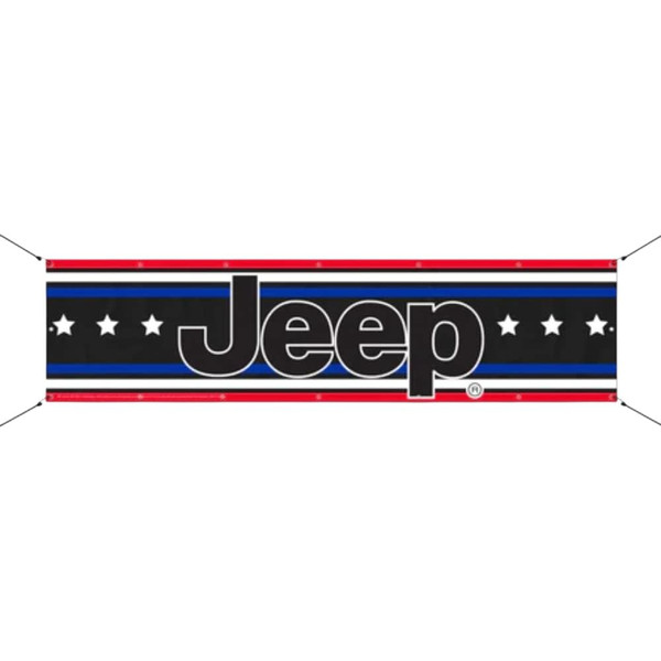 Jeep RWB Stripes with Stars Heavy Duty Digitally Printed Vinyl Banner With premium brass grommets and welded edges. Perfect Flag for garage/barn walls, hanging from the rafters, man cave (Black (12" X