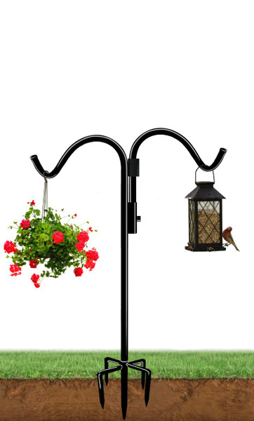 AnBaiMei 60 Inch Double Shepherds Hook for Outdoor with 5 Prong Base