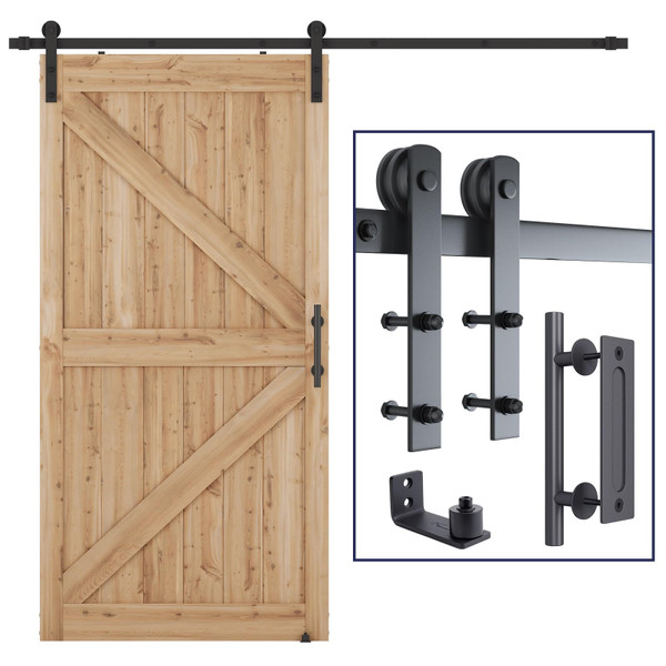 SMARTSTANDARD 7.5 FT Heavy Duty Sturdy Sliding Barn Door Hardware Kit,Black