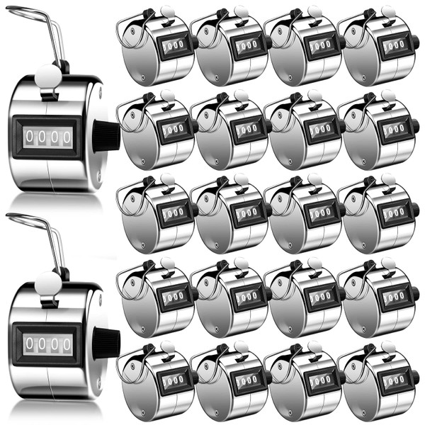 Kingdder 25 Pcs Tally Counter People Counter 4 Digit Click, Silver