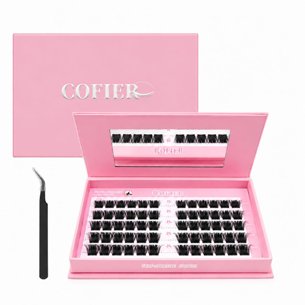 Pre Glued Wispy Lash Clusters Kit, 70 Pcs Individual Eyelash Clusters (12-20mm D Curl) - DIY Lash Extension Kit with Eyelashes Tweezers and Clips, Natural Fake Lashes No Glue Need, Beginners Friendly