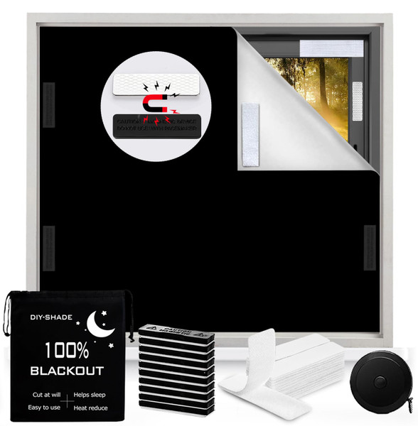 100% Blackout Blind Magnetic Window Cover,Cuttable Black Out Curtain 118x57