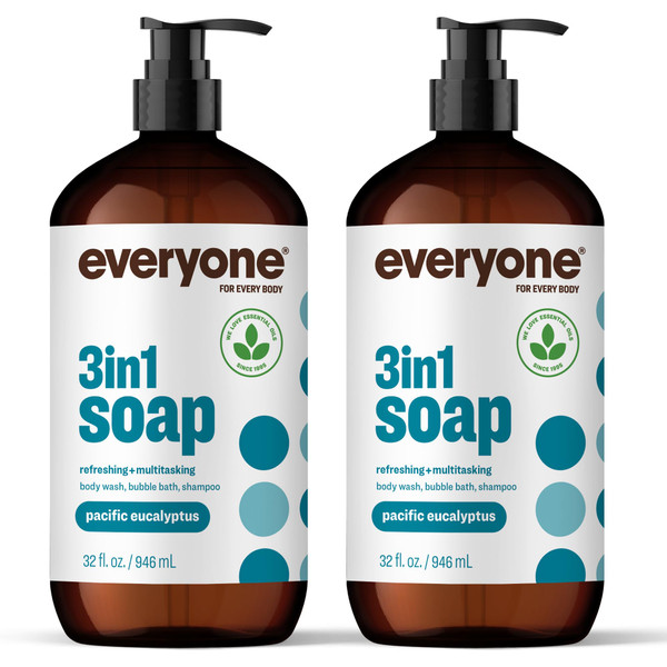 Everyone 3-in-1 Soap Body Wash Shampoo Bubble Bath Eucalyptus 32oz 2pk