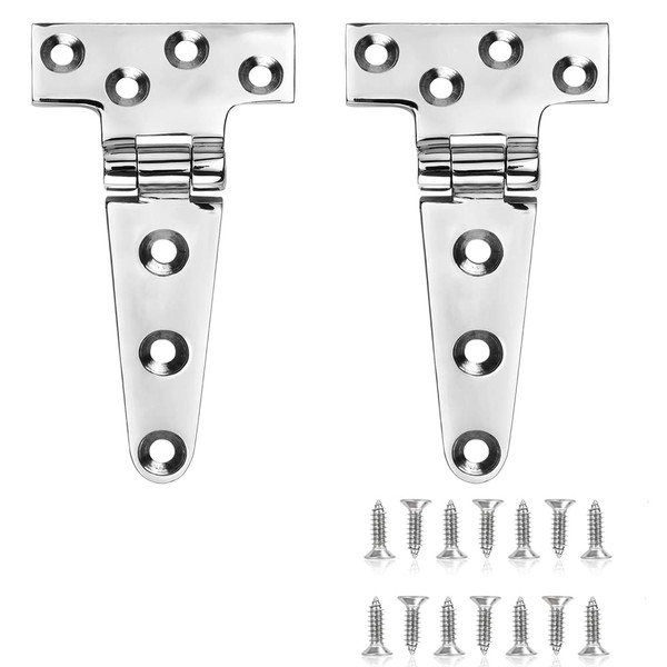 ODYSUNRAL Marine Grade T Hinges, Stainless Steel Boat Hinges, 6 inch x 3 inches, No Noise, Heavy Duty 316 Stainless Steel with Screws (2 PCS)