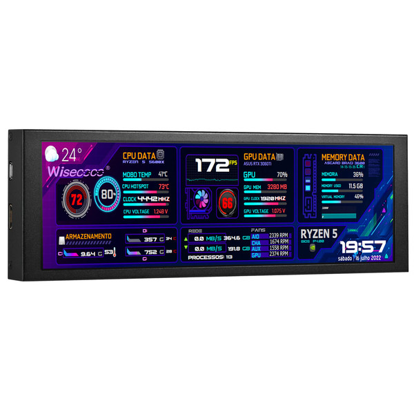 wisecoco 7.84 Inch Mini Monitor HD IPS 1280x400 Secondary Screen Stretched Bar LCD Display with Casing for Laptop Computer Speed Temperature Windows Aida64 CPU GPU Monitoring