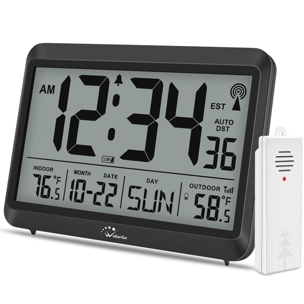 WallarGe 8.5'' Digital Atomic Clock with Indoor Outdoor Temp