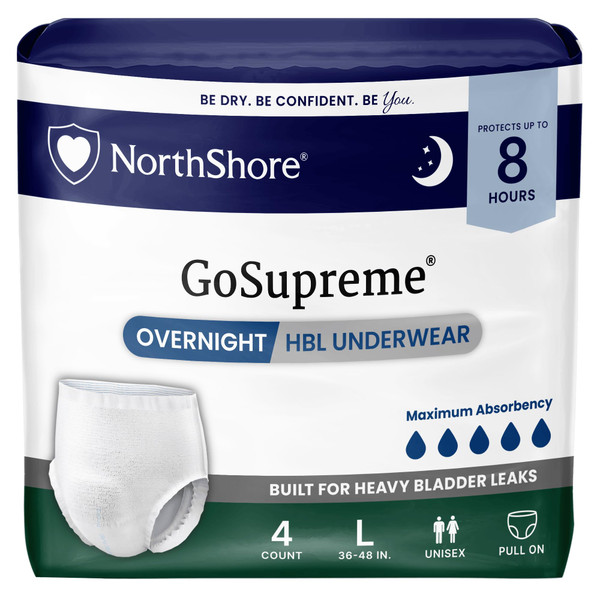 NorthShore GoSupreme 8-Hour Overnight Underwear, White, Large, 4 Count