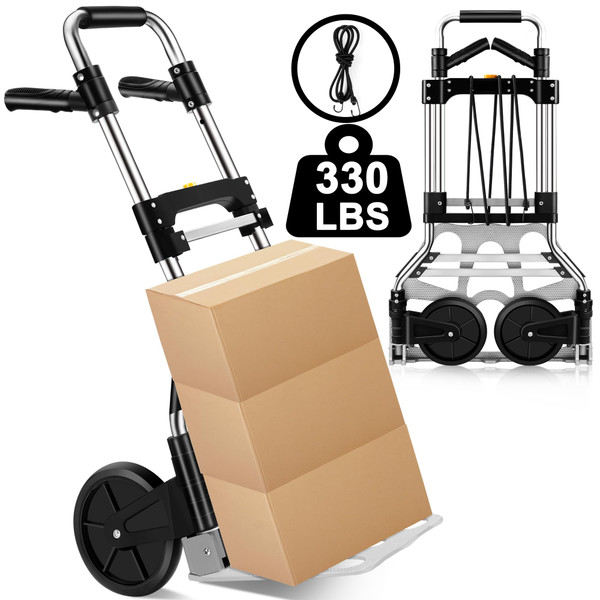 330 LB Capacity Folding Hand Truck Dolly Cart, Portable Aluminum Dolly Cart with Telescoping Handle and Rubber Wheels for Moving,Shopping,Travel,Office Use.