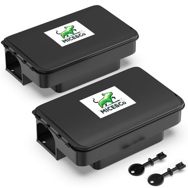 Mice&Co Rat Bait Stations 2 Pack, Lockable Rodent Traps, Indoor & Outdoor