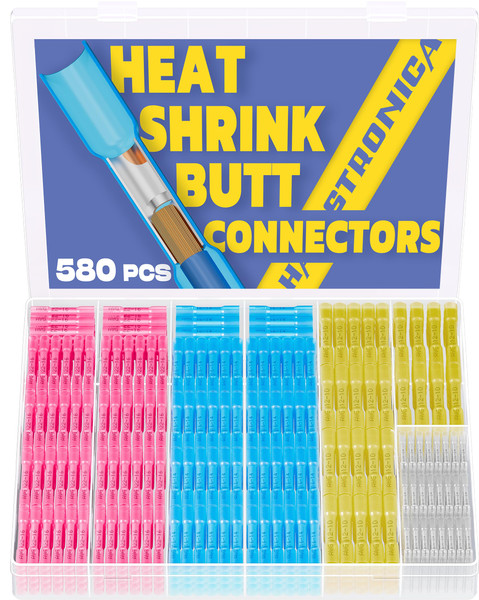 haisstronica 580PCS Heat Shrink Butt Connectors, 26-10 AWG