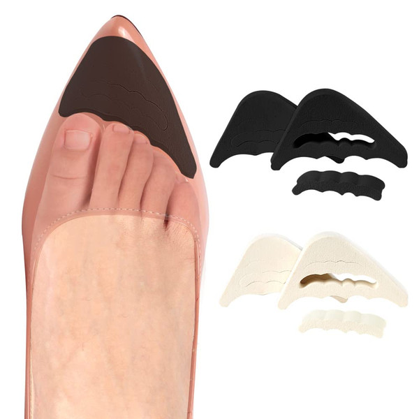 Toe Filler Inserts [4 Pairs] for Shoes Too Big, Adjustable Toe Plug Shoe Inserts, Half Cushion Inserts for Women High Heels Sneakers (Black+Beige)