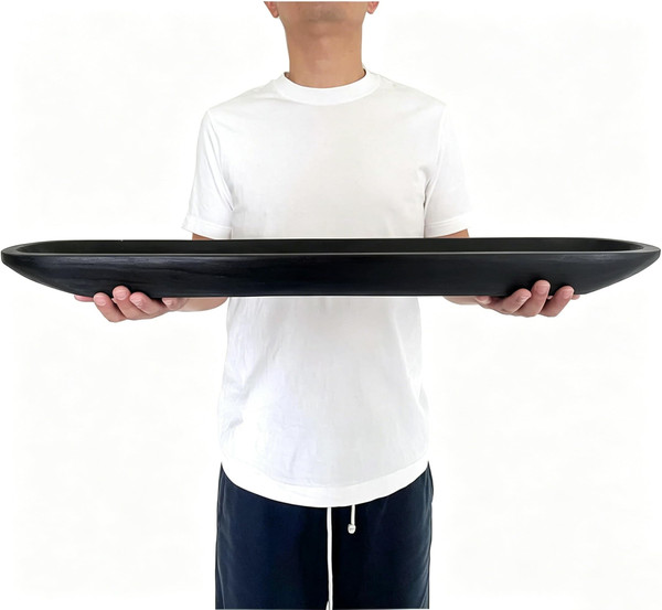 linsuo Wooden Dough Bowl Decor, Vintage Wooden Bowl Hand Carved Home Decor for Dining Table Center, Living Room, Kitchen Decor. (30inch black)