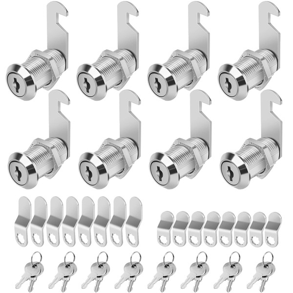 Cylinnda Cabinet Locks with Keys, 1-1/8" Cam Locks Keyed Alike, Quality Cabinet Cam Lock for RV Storage Locks Drawers Mailbox Toolbox Lock Replacement Set, Zinc Alloy (8 Pack, 1-1/8 Inch)