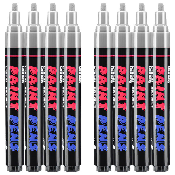 Craiiby Silver Paint Pens Paint Markers - 8 Pack Permanent Quick Dry Waterproof Marker Pens for Rocks Wood Fabric Plastic Canvas Glass Mugs Metal Tire Stone