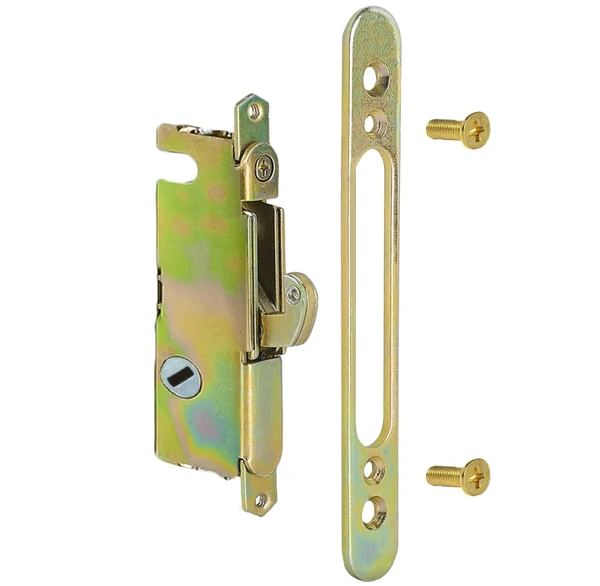 Sliding Glass Door Mortise Lock Replacement, 3-15/16" Screw Hole Spacing Patio Door Latch Replacement, 45 Degree Keyway Hook Lock for Vinyl Aluminum Sliding Doors, Includes Mounting Screws