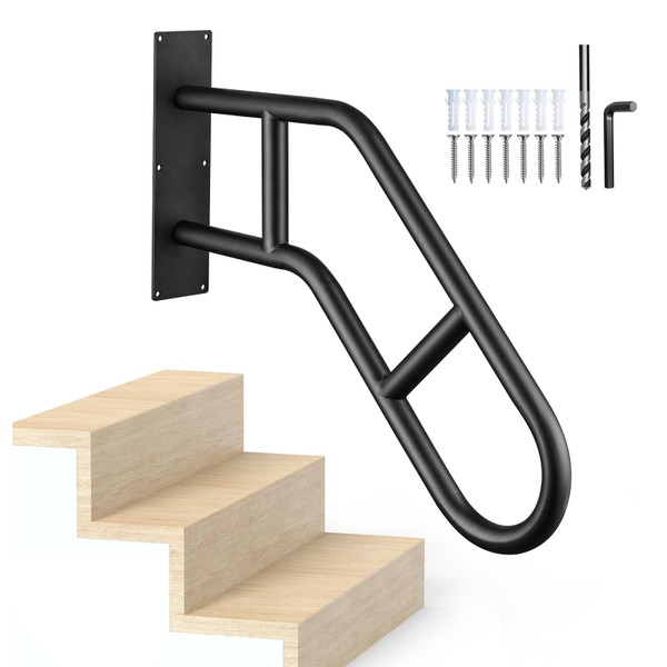 Handrails for Outdoor Steps,Stair Railing Indoor 1-3 Step，Hand Rails for Elderly, Porch Railing & Deck Hand Rail Wall Mount Stair Hand Grab Bars, U-Shape Safety Handle for Garage, Porch, Garden