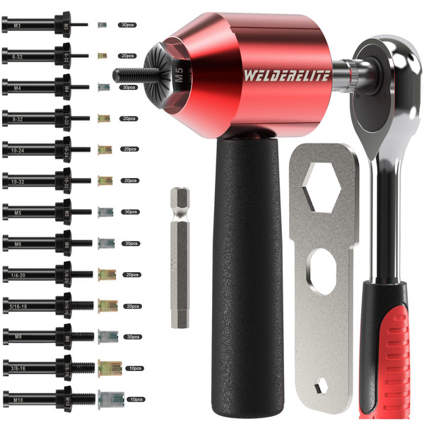 WelderElite Rivet Nut Drill Adaptor Tool Kit Contains 290 Rivet Nuts and 13 mandrels