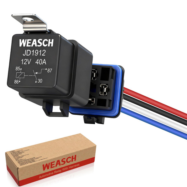 Weasch 12V 40A 4-Pin SPST Waterproof Relay and 14AWG Harness Kit