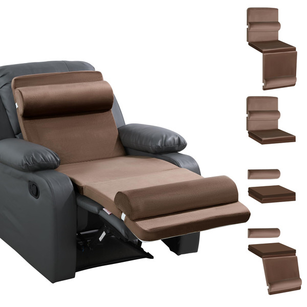 HOMBYS 5-in-1 Recliner Seat Cushion for Elderly+Lumbar Support Pillow + Leg Pad, with Adjustable Half Moon Neck Pillow & Footrest, Foam Filling with Velvet Fabric, Thick & Non-Slip, Brown