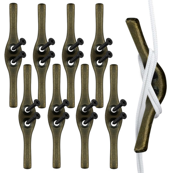 Amazing Drapery Hardware 3" Antique Brass Blind Cord Cleats - Premium Cast Metal Vintage-Style Cord Winders for Window Blinds and Shades, 4 Pack with Screws
