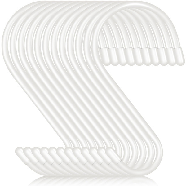 DINGEE 12 Pack 6 Inch S Hooks,Large S Hook Vinyl Coated Heavy Duty S Hook for Hanging, Non Slip S Hanger Closet Hooks, Steel Metal White Rubber S Hooks for Hanging Plants,Clothes,Jeans,Pot Pan Garden