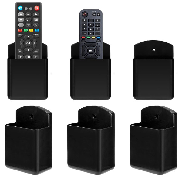 TIE-DailyNec 6 Pack Remote Control Holder Wall Mount Media Controller Organizer Self Adhesive TV Remote Storage Box Wall Pen Holder for Bedroom Headboard Home Office School (Black)