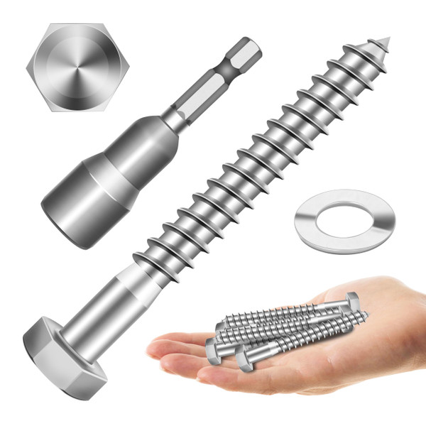 MYWISH (10Sets) 3/8" x 3" Hex Head Lag Bolts, Heavy Duty Lag Screws with Washers, 304 Stainless Steel Bolts 18-8, Lag Screws Wood Screws, Partial Thread Bright Finish, 3/8 Bolt