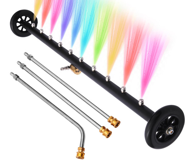 Upgrade 2-in-1 35" Dual-Function Undercarriage Pressure Washer Cleaner, Surface Cleaner for Power Pressure Washer Attachment， Underbody Car Wash Water Broom with 3 Pieces Extension Wand, 4000 PSI