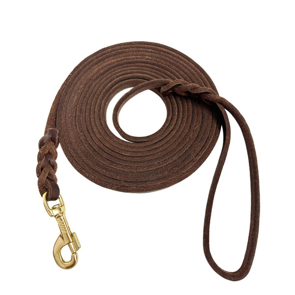 Guiding Star Extra Long Leather Leash for Dogs (15ft*3/8")