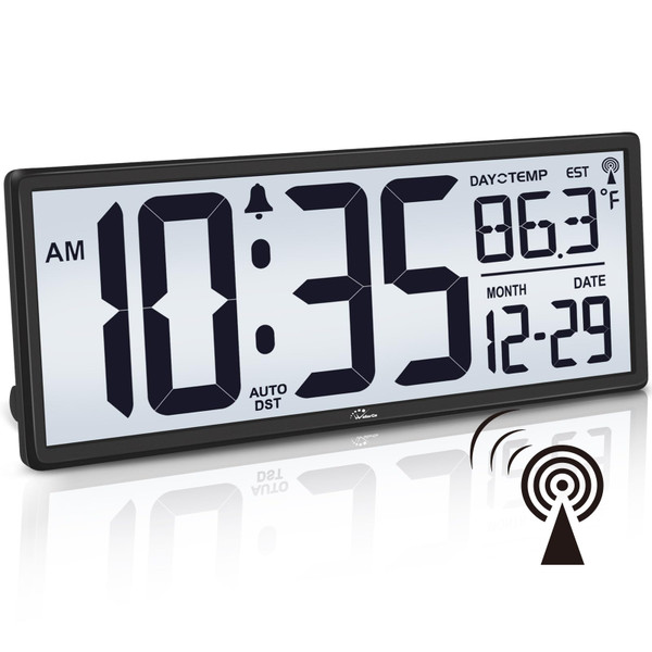 WallarGe 14.5'' Atomic Digital Wall Clock Battery Operated with Backlight