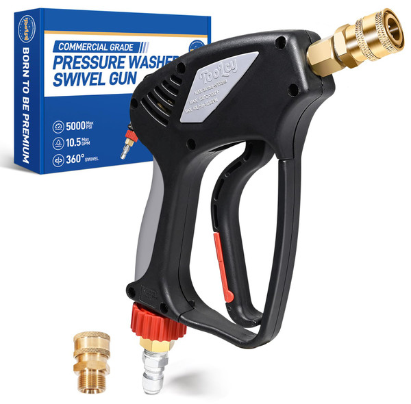 TOOLCY 5000 PSI Short Pressure Washer Gun 3/8" Swivel QC & M22-14 Fittings